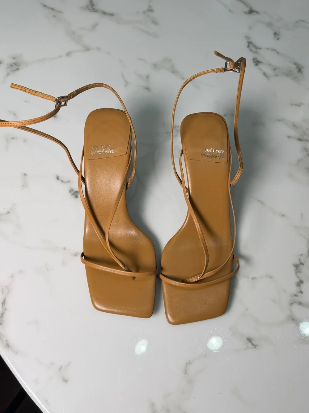 Jeffrey Campbell Tan Minimalist Ankle Strap Kitten Heel Sandals Women's Size 7.5